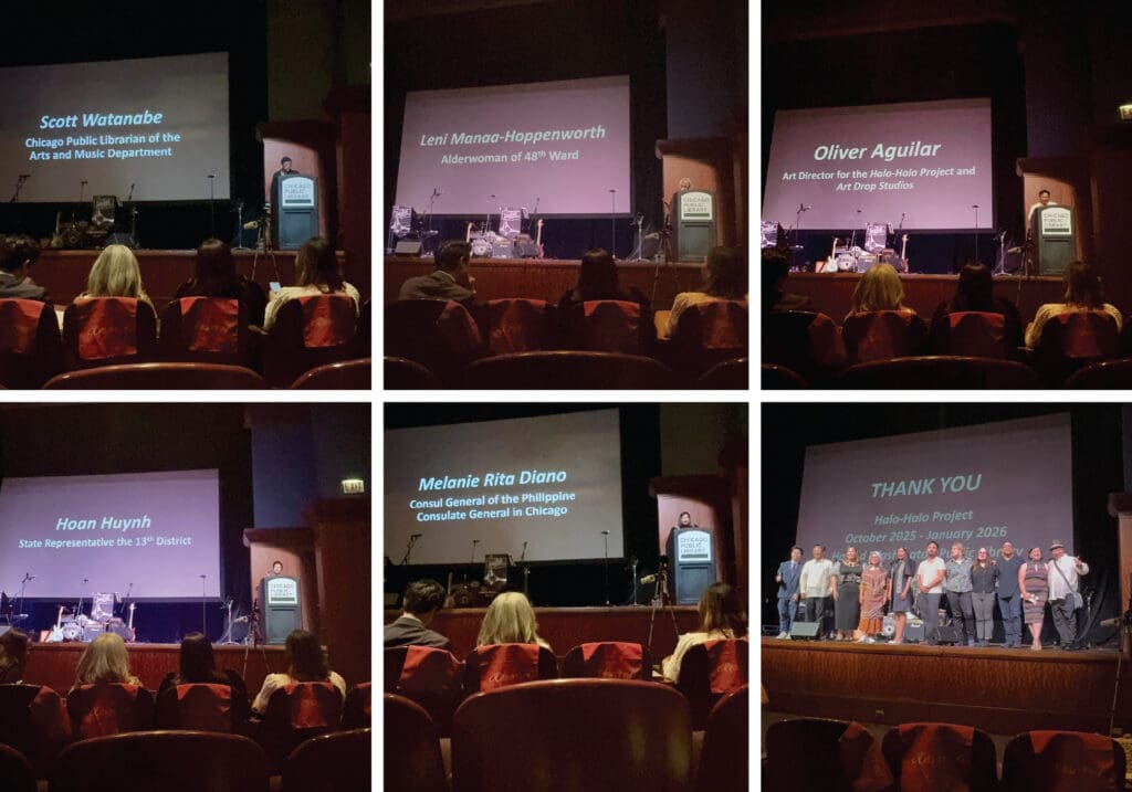 Filipino American Art. Harold Washington Library in Chicago. Speakers at Halo Halo Project Exhibit. Filipino American History Month.