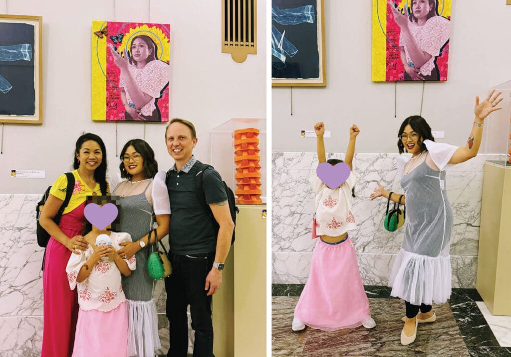 Filipino American Art. Harold Washington Library in Chicago. Artist Aireen Arellano's family at Halo Halo Project Exhibit. Filipino American History Month.