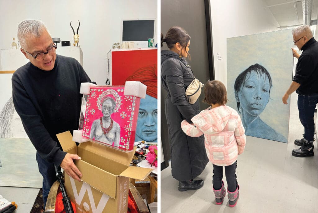 Filipino American Art. Artist Cesar Conde at his studio in Chicago. Filipino American History Month.